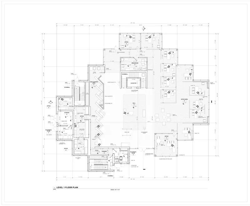 Sheet A102: Level 1 floor plan from a Arizona, USA commercial revit existing conditions