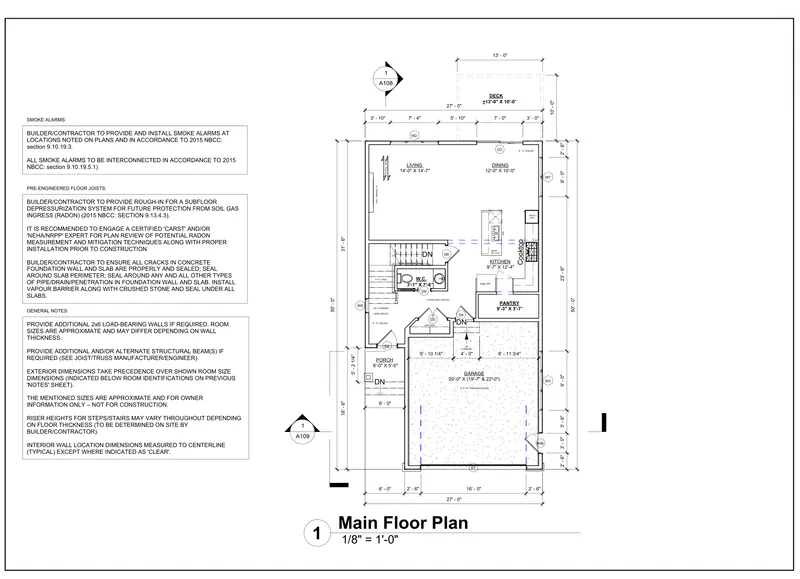 Sheet A106: Main floor plan from the double-storey house drawing set