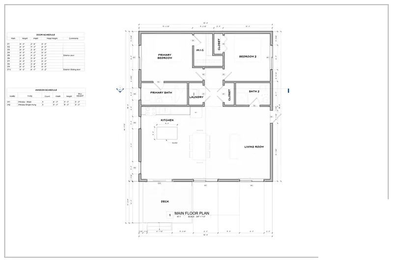 Sheet A1.1: Main level plan from a New York, USA residential addition permit set